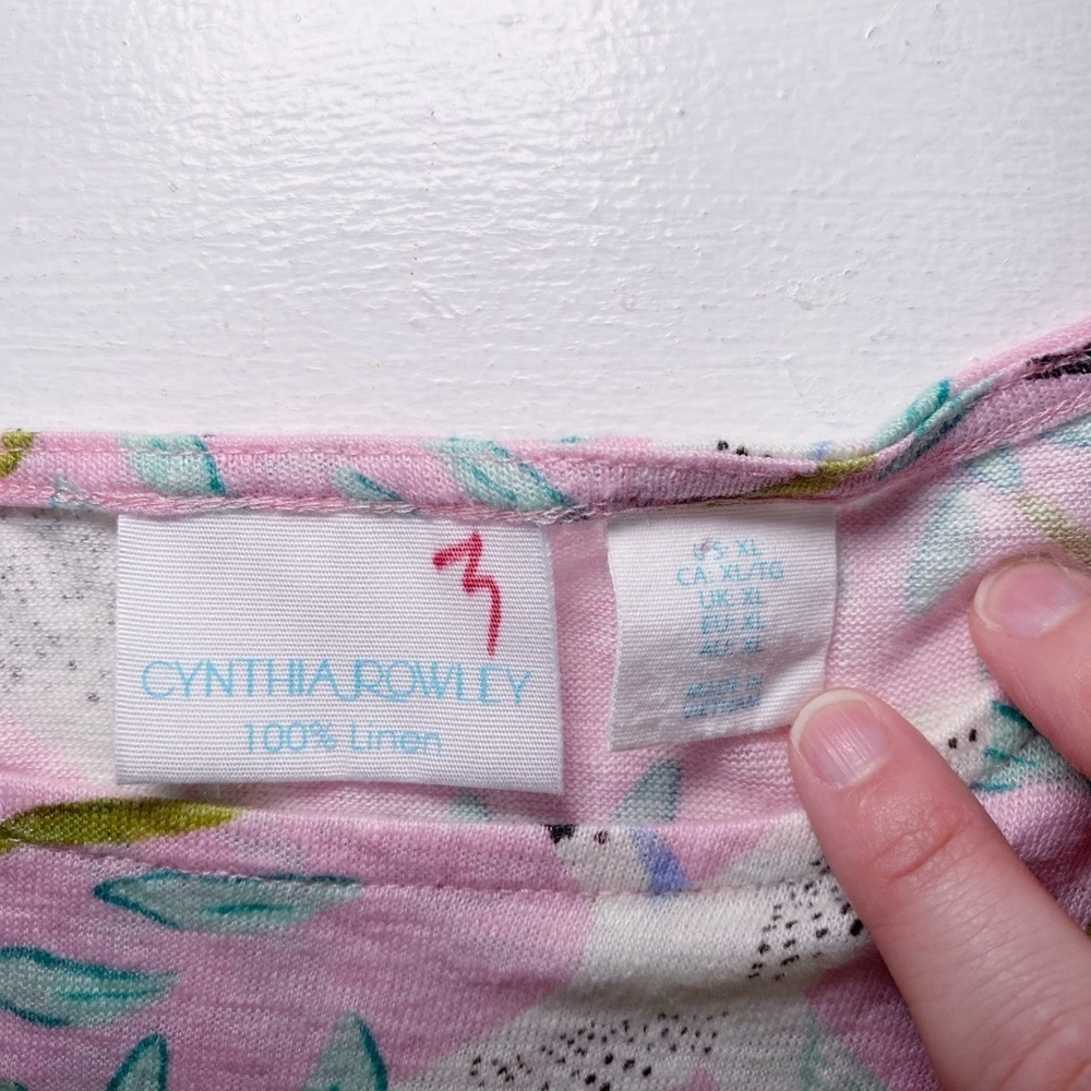 Cynthia Rowley 100% Linen Pink Tropical Birds Top Blouse - Picture 7 of 12